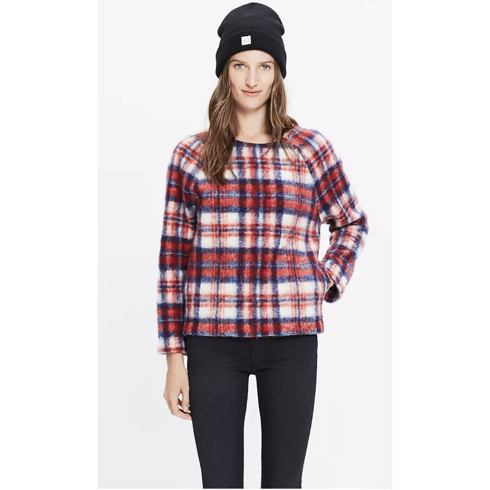 Madewell Brushed Plaid Pullover Wool Blend Sweater Top Small